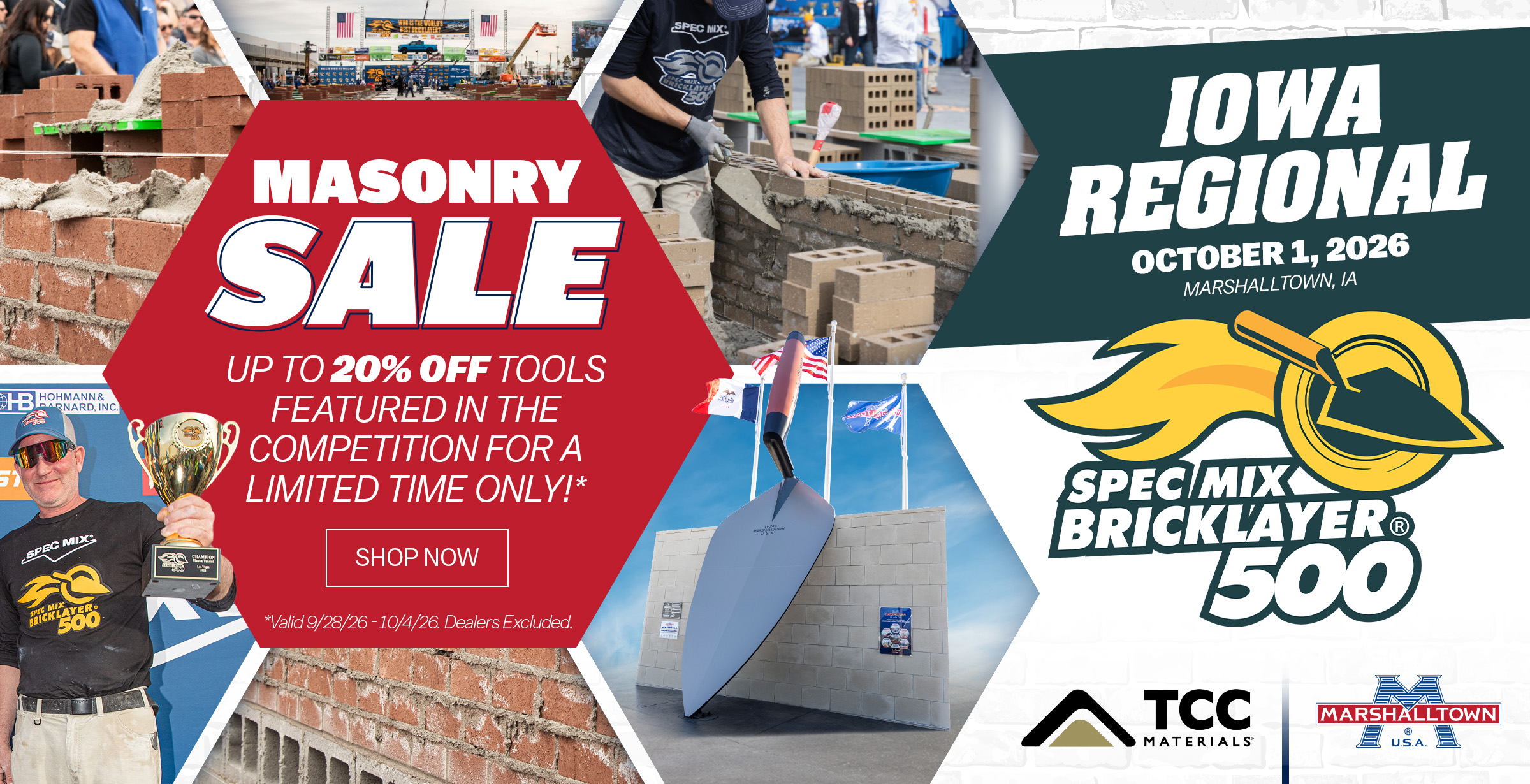 Save up to 20% OFF MARSHALLTOWN masonry tools for the Iowa Regional Bricklayer 500!